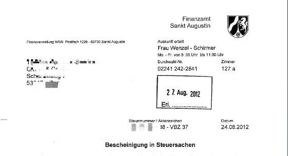 Bescheinigung in Steuersachen