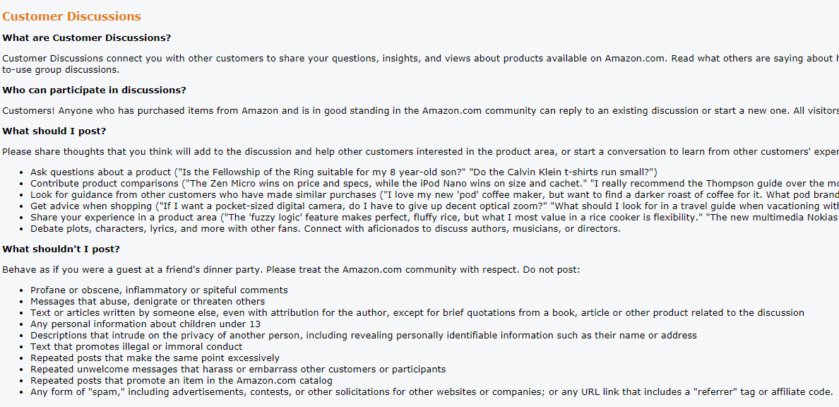 客户讨论（Amazon Customer Discussions）